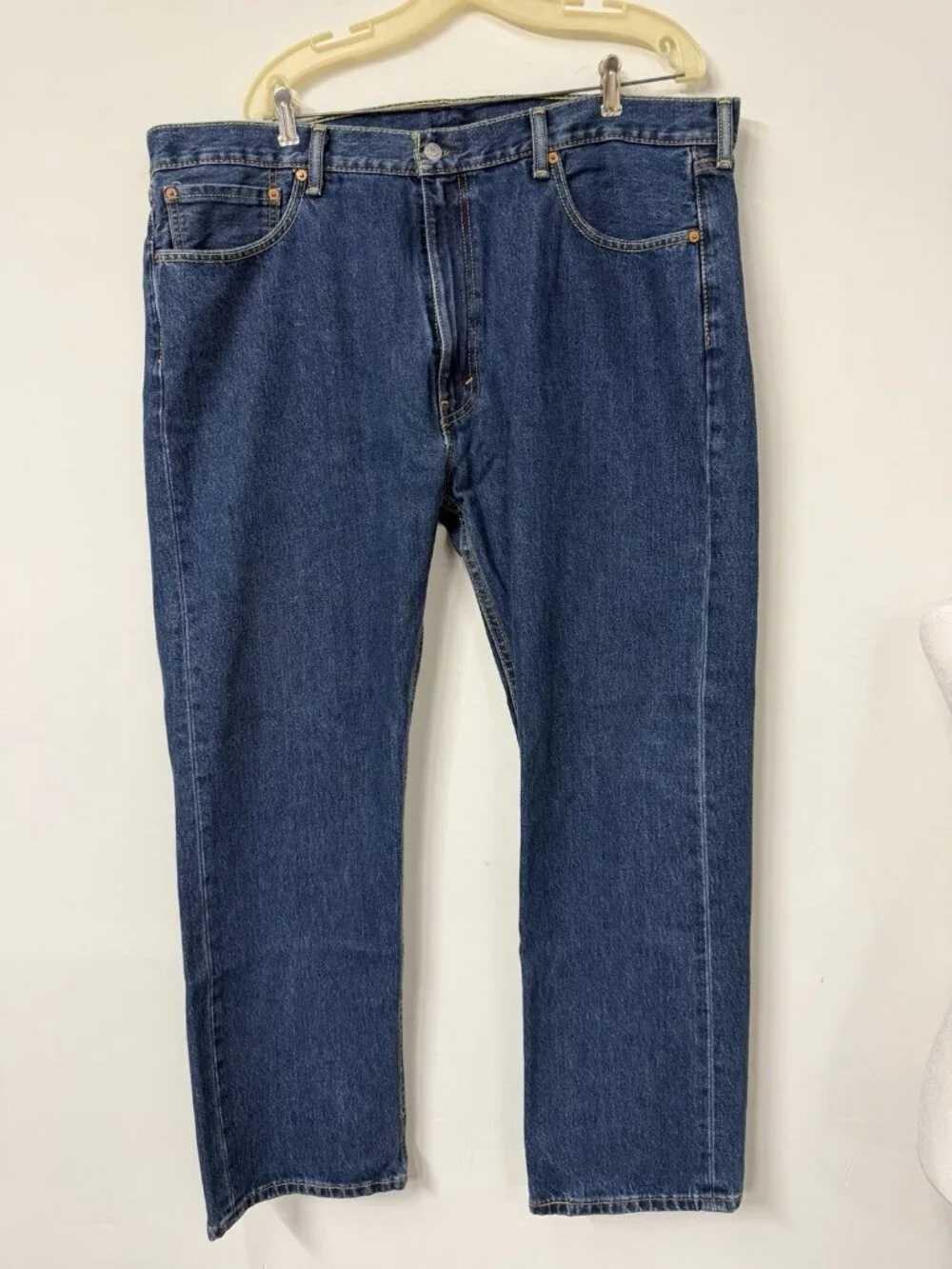 Levi's 505 Jeans Mens 42x30 Blue Dark Wash Straight Denim Classic Zip Fly
